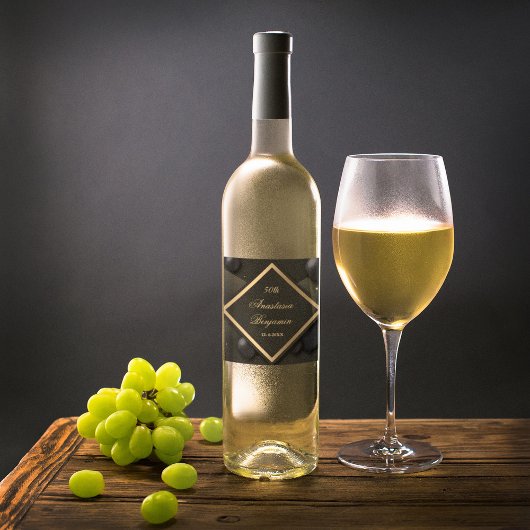 Elegant Black Gold Geometric Birthday Party Wijn Etiket