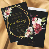 Elegant Black Gold Geometric Burgundy Floral Kaart