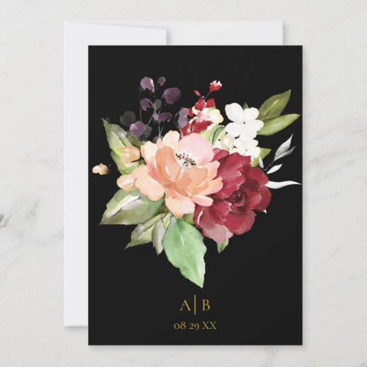 Elegant Black Gold Geometric Burgundy Floral Kaart (Achterkant)