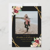 Elegant Black Gold Geometric Burgundy Floral Save The Date (Voorkant)