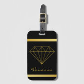 Elegant Black Gold Geometric Diamond Bagagelabel (Voorkant (verticaal))