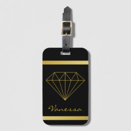 Elegant Black Gold Geometric Diamond Bagagelabel