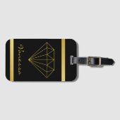Elegant Black Gold Geometric Diamond Bagagelabel (Voorkant (horizontaal))
