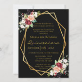 Elegant Black Gold Geometric Floral Quinceañera Kaart (Voorkant)