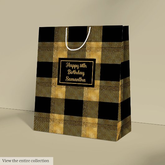 Elegant Black Gold Gift Bag Name Printed  Medium Cadeauzakje