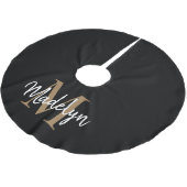 Elegant Black Gold Girly Monogram Elegant Script Kerstboom Rok (Gekanteld)