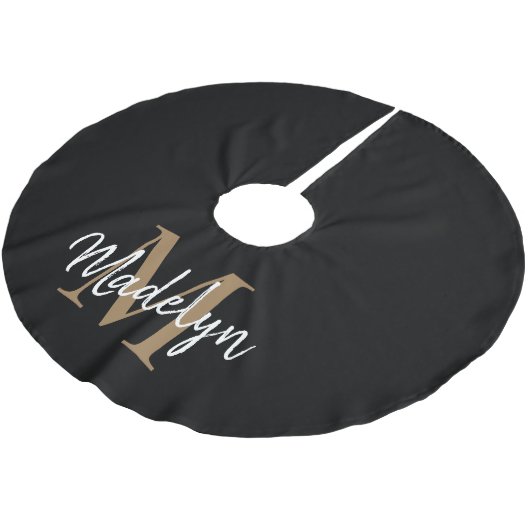 Elegant Black Gold Girly Monogram Elegant Script Kerstboom Rok (Gekanteld)