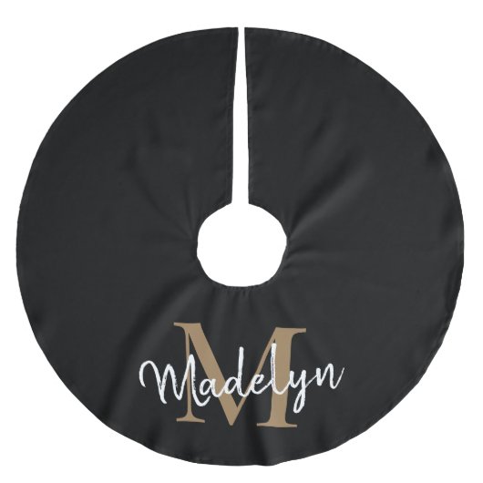 Elegant Black Gold Girly Monogram Elegant Script Kerstboom Rok (Voorkant)
