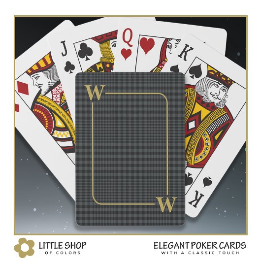 Elegant Black Gold Glen Pset Monogram Initiaal Pokerkaarten