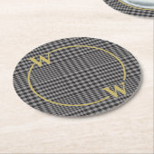 Elegant Black Gold Glen Pset Monogram Ronde Kartonnen Onderzetter (Gebogen)