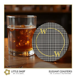 Elegant Black Gold Glen Pset Monogram Ronde Kartonnen Onderzetter