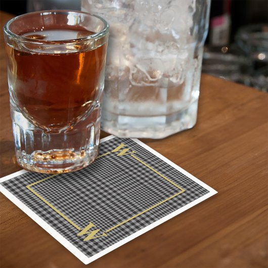 Elegant Black Gold Glen Pset Monogram Servet