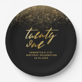 Elegant Black & Gold Glitter 21e verjaardag Papieren Bordje (Voorkant)