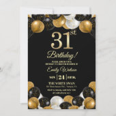Elegant Black Gold Glitter 31st Birthday Photo Kaart (Voorkant)