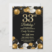 Elegant Black Gold Glitter 33rd Birthday Photo Kaart (Voorkant)