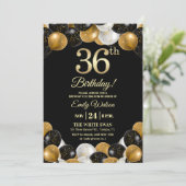 Elegant Black Gold Glitter 36th Birthday Party Kaart (Staand voorkant)