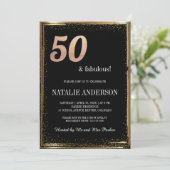 Elegant Black Gold Glitter 50th Birthday Party IV Kaart (Staand voorkant)
