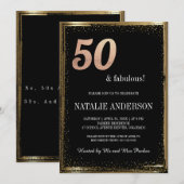 Elegant Black Gold Glitter 50th Birthday Party IV Kaart (Voorkant / Achterkant)