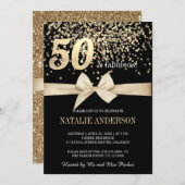 Elegant Black Gold Glitter 50th Birthday Party Kaart (Voorkant / Achterkant)