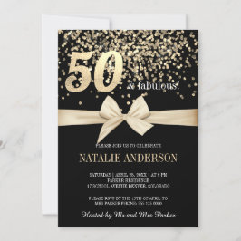 Elegant Black Gold Glitter 50th Birthday Party Kaart