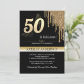 Elegant Black Gold Glitter 50th Birthday Party Kaart (Staand voorkant)