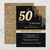 Elegant Black Gold Glitter 50th Birthday Party Kaart (Voorkant / Achterkant)