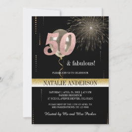 Elegant Black Gold Glitter 50th Birthday Party Kaart