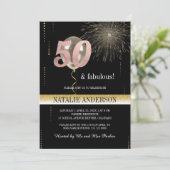 Elegant Black Gold Glitter 50th Birthday Party Kaart (Staand voorkant)