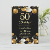 Elegant Black Gold Glitter 50th Birthday Party Kaart (Staand voorkant)