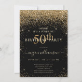 Elegant Black Gold Glitter 50th Birthday Party Kaart (Voorkant)
