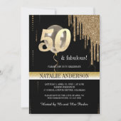Elegant Black Gold Glitter 50th Birthday Party Kaart (Voorkant)