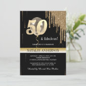 Elegant Black Gold Glitter 50th Birthday Party Kaart (Staand voorkant)