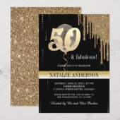 Elegant Black Gold Glitter 50th Birthday Party Kaart (Voorkant / Achterkant)