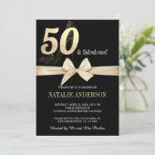 Elegant Black Gold Glitter 50th Birthday Party Kaart (Staand voorkant)