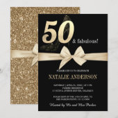 Elegant Black Gold Glitter 50th Birthday Party Kaart (Voorkant / Achterkant)