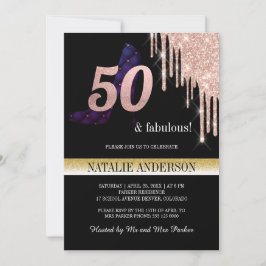 Elegant Black Gold Glitter 50th Birthday Party Kaart