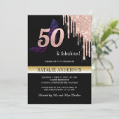 Elegant Black Gold Glitter 50th Birthday Party Kaart (Staand voorkant)