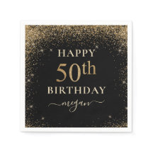 Elegant Black Gold Glitter 50th Birthday Party