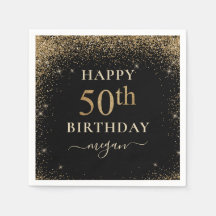 Elegant Black Gold Glitter 50th Birthday Party