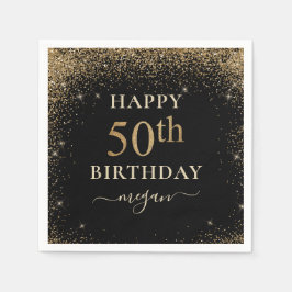 Elegant Black Gold Glitter 50th Birthday Party Servet