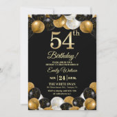 Elegant Black Gold Glitter 54th Birthday Photo Kaart (Voorkant)