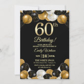 Elegant Black Gold Glitter 60th Birthday Party Kaart (Voorkant)