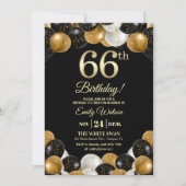 Elegant Black Gold Glitter 66th Birthday Party Kaart (Voorkant)