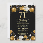Elegant Black Gold Glitter 71st Birthday Party Kaart (Voorkant)