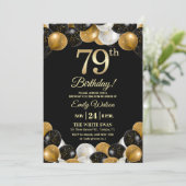 Elegant Black Gold Glitter 79th Birthday Photo Kaart (Staand voorkant)