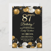 Elegant Black Gold Glitter 87th Birthday  Kaart (Voorkant)