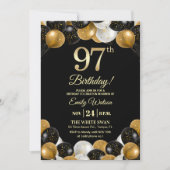 Elegant Black Gold Glitter 97th Birthday Photo Kaart (Voorkant)