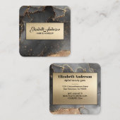 Elegant Black & Gold Glitter Agate Cutting Board Vierkante Visitekaartje (Voorkant / Achterkant)