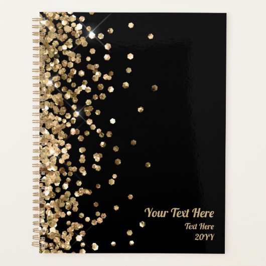 Elegant Black Gold Glitter Business Appointment Planner (Voorkant)