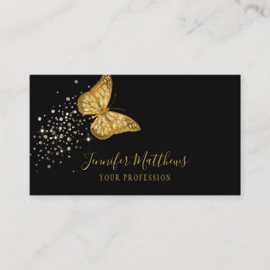 Elegant Black Gold Glitter Butterfly Visitekaartje (Voorkant)